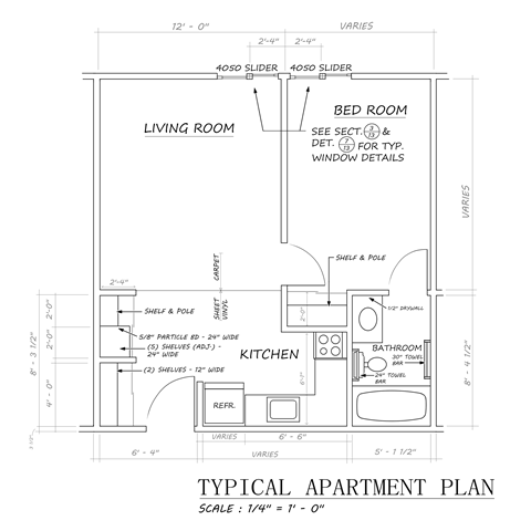 Floor plan for 1 bed, 1 bath, 517 sqft